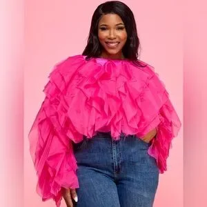 トップス rosy monster decorative tulle blouse Passion of Essence | Tops | Plus Size Ruffle Tulle Crop Top